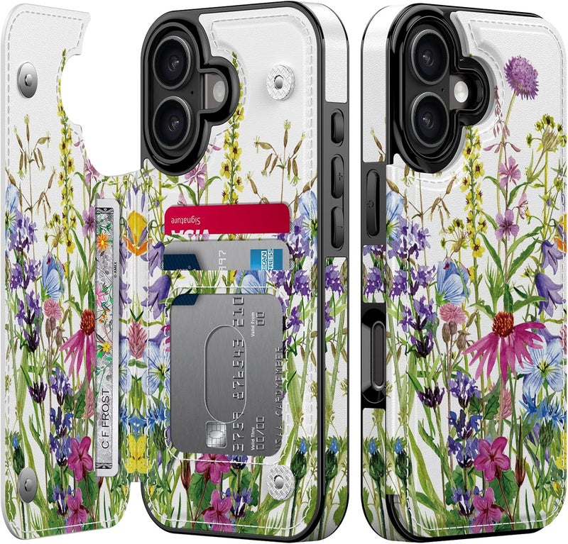 Goodon for iPhone 17 Case Wallet - Flip Folio Leather Cover with Trendy Floral Design, 3 Card Slots & Kickstand Function, Stylish Protective Phone Case for Women and Girls - Blooming Wildflowers - Image 1